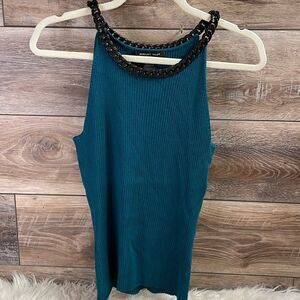 August Silk Ladies Sleeveless Top w/ Acrylic Chain Shoulder Straps, Size L,Green